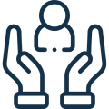 Supportive hands embracing person symbol