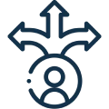 Decision-making icon with directional arrows